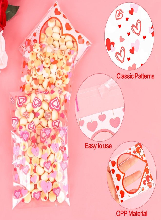 FOIMAS 400pcs Valentine's Day Cellophane Treat Bags Self Adhesive Heart Candy Cookie Gift Bags for Valentine's Day Party Supplies - Image 2